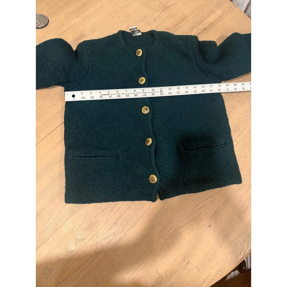 Hegyi Vintage‎ Austrian Boiled Wool Cardigan Jacket Green Gold Crest Buttons